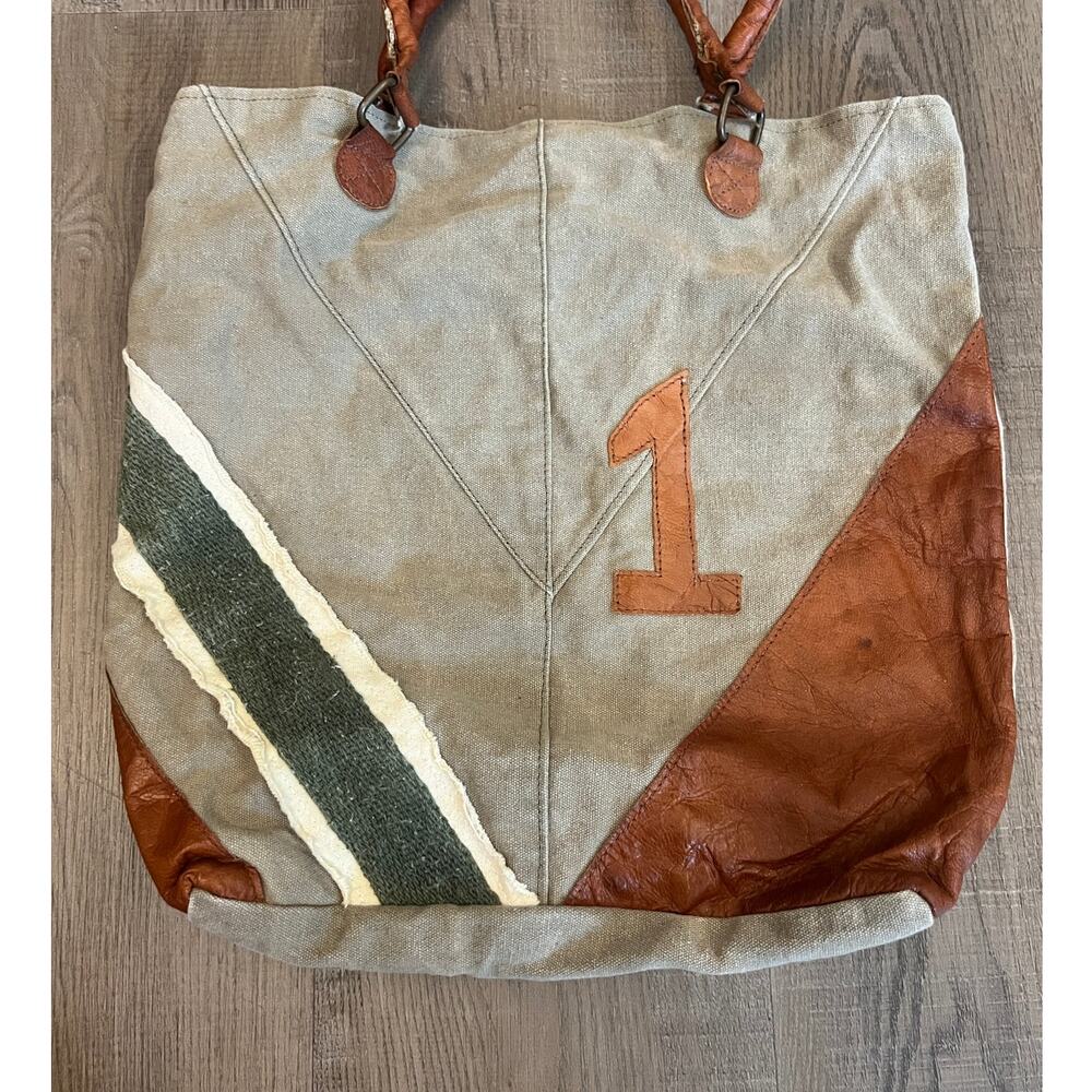 Pine Creek Leather & Cotton Canvas Tote Bag - Picture 2 of 5